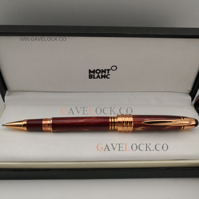 AAA Copy JFK Mont blanc Red & Rose Gold Clip Rollerball Pen